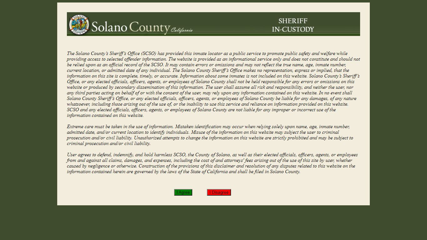 List of Inmates - Solano County, California