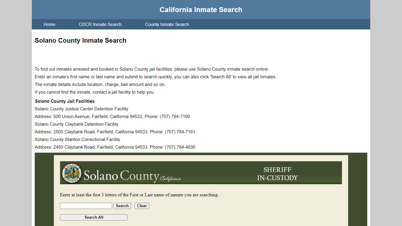 Solano County Inmate Search